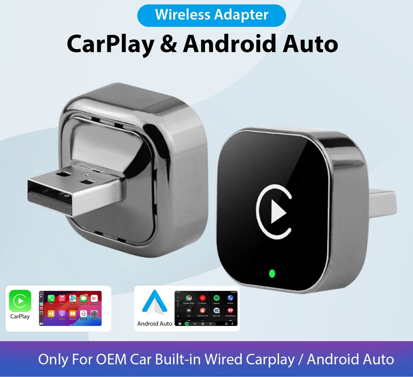 Wireless 2-in-1 CarPlay & Android Auto Adapter (5GHz) - No Cables Needed